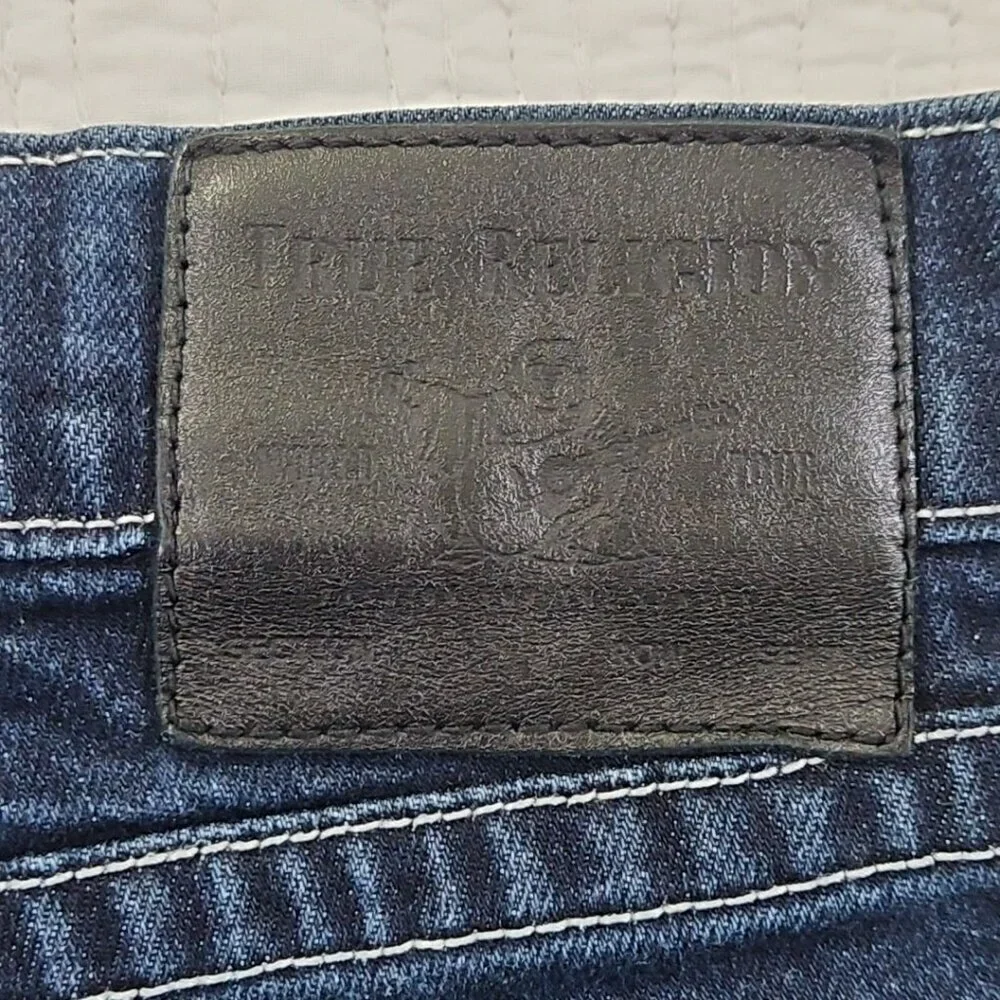 True Religion Marco Jeans Men's 34x28 Color Block Black Blue Tapered Stretch EUC